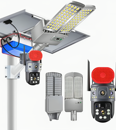 The solar street light with a camera has 4G and  WiFi functions. It is suitable for outdoor scenarios  such as farms, gardens, and courtyards. It is an all-in-one  wireless solar light that also serves as a closed-circuit  television (CCTV) camera.