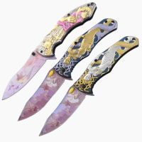 New all-steel tactical folding knife with mermaid embossed handle for outdoor camping pocket use - 2 - 1200