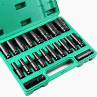 Factory wholesale: 20 - piece set of 8 - 32mm 1/2" drive impact socket kit (metric and imperial). Deep - well and extended sockets, accessories for electric wrenches, steel socket set. - 2-99