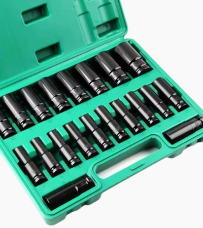 Factory wholesale: 20 - piece set of 8 - 32mm 1/2" drive impact socket kit (metric and imperial). Deep - well and extended sockets, accessories for electric wrenches, steel socket set. - 2-99