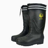 Mayorista de botas de lluvia altas, botas de lluvia forradas de algodón de media pierna, zapatos de seguridad para trabajos con forro de felpa, botas de lluvia forradas de algodón cálidas, zapatos impermeables, botas de goma negras. - Negro/39